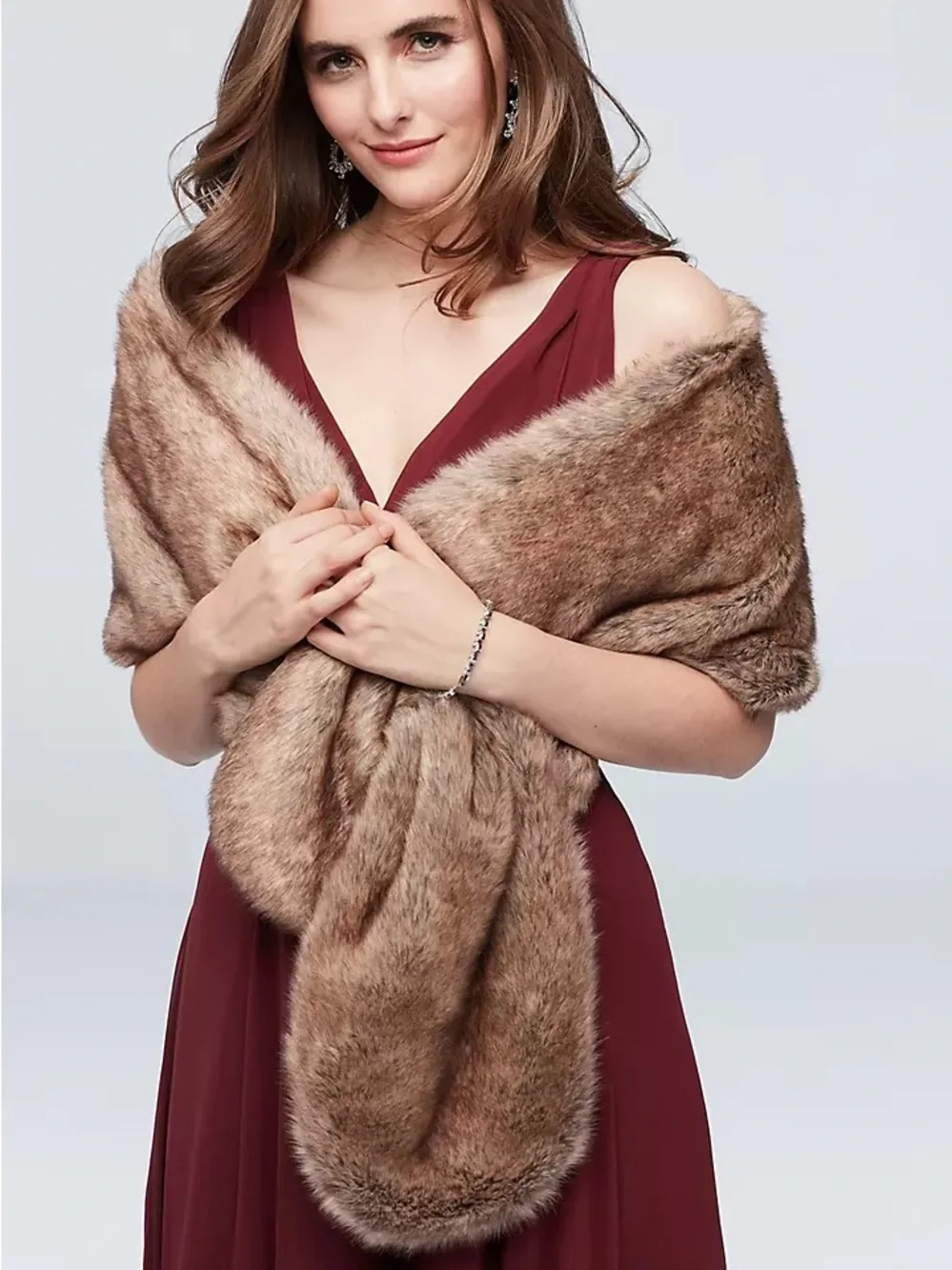 Wedding Event Pull Through Faux Fur Shawl Holiday‎ Plus Size Formal Fall Winter